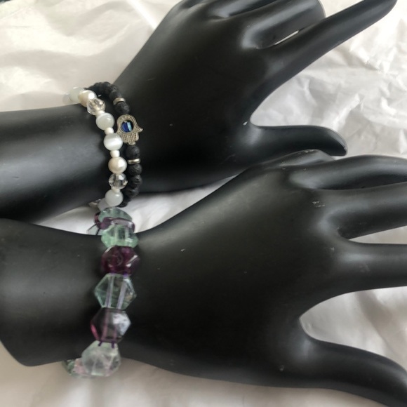 3/$15 3pc gemstone bracelets flexible chakra lava - Picture 1 of 7